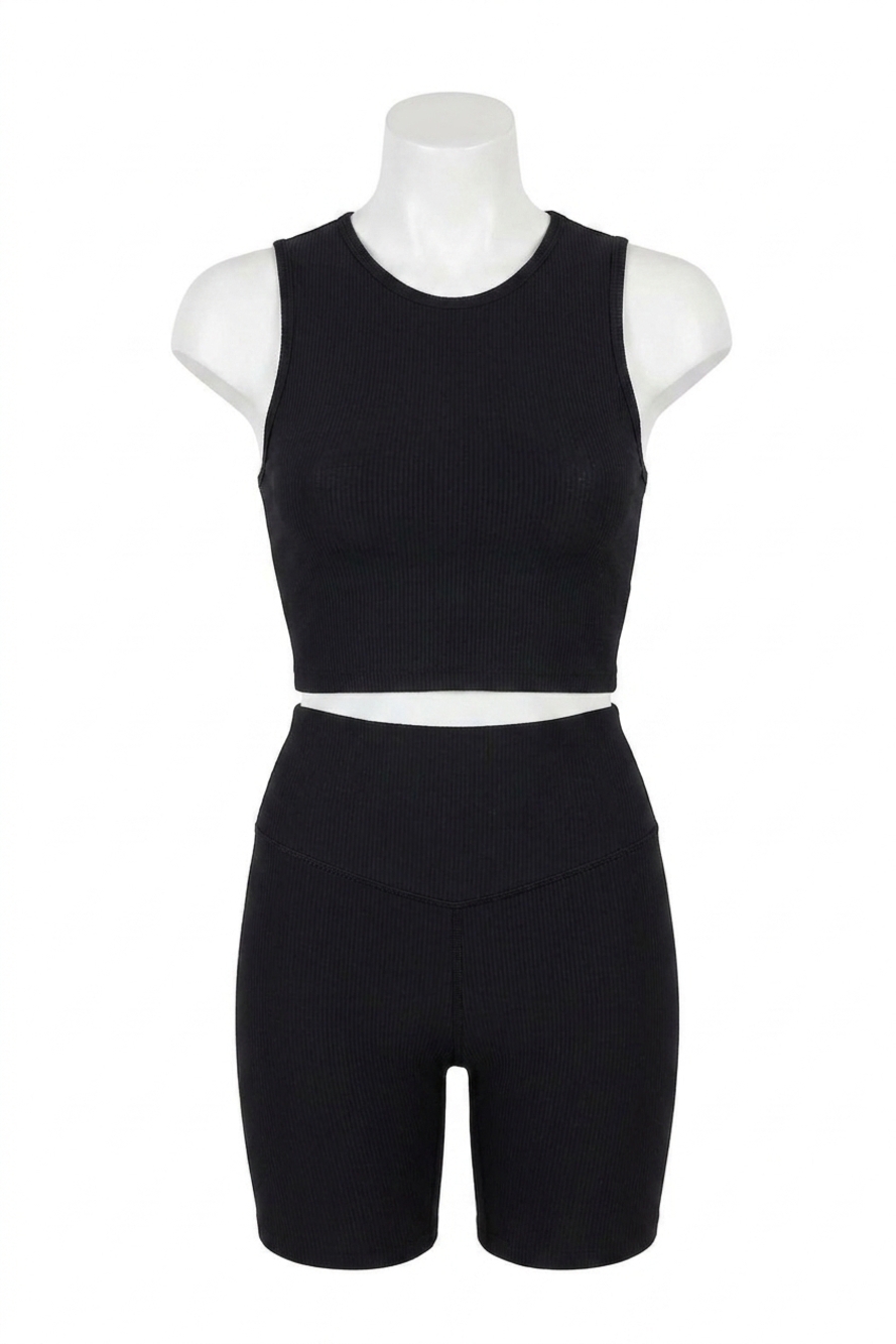 NEW BLOCH ribbed scoop crop tank top in ebony